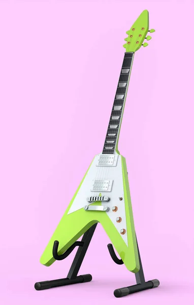 Electric Acoustic Guitar Stand Isolated Pink Background Render Concept Rock — Stock Photo, Image