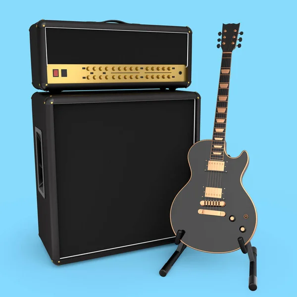 Amplificador Clássico Com Guitarra Elétrica Acústica Stand Isolado Sobre Fundo — Fotografia de Stock