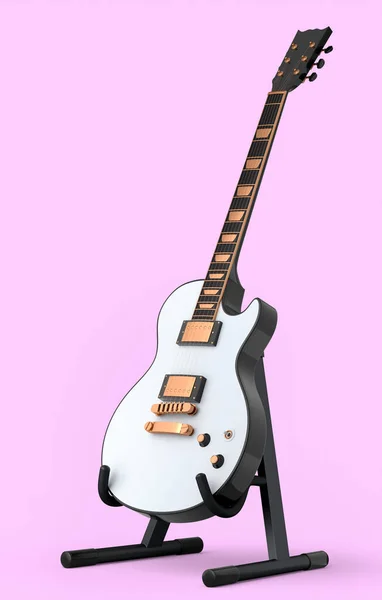 Guitarra Acústica Eléctrica Soporte Aislado Sobre Fondo Rosa Render Concept —  Fotos de Stock