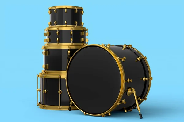 Conjunto Tambores Tambores Realistas Fundo Azul Renderizar Conceito Instrumento Percussão — Fotografia de Stock