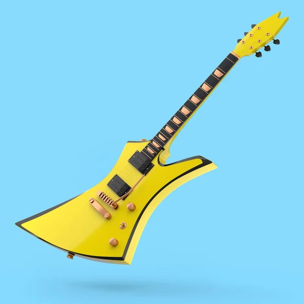 ブルーを基調としたエレクトリック アコースティック ギター 音楽ショップのための重い金属ギターとロックフェスティバルポスターのための概念の3Dレンダリング — ストック写真