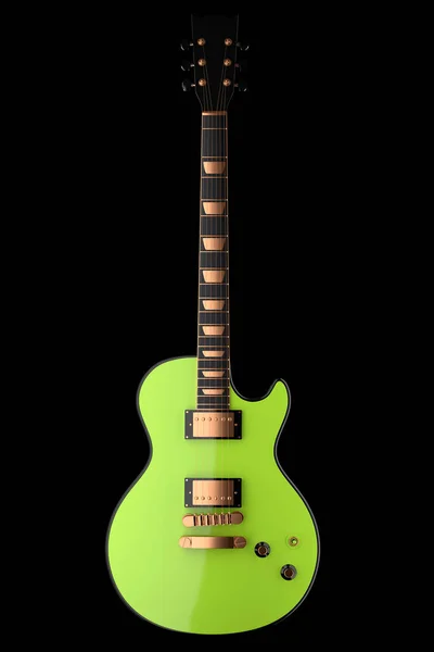 在黑色背景上隔离的电声吉他的特写 音乐商店用重金属吉他摇滚音乐节海报的3D渲染概念 — 图库照片