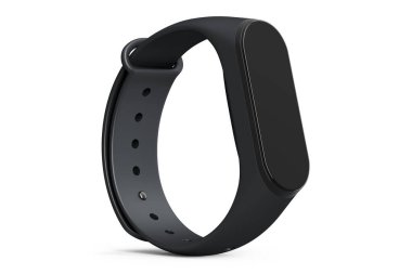 Siyah fitness takip cihazı ya da beyaz arka planda kalp atış hızı monitörü olan akıllı saat. Etkin eğitim ve giyilebilir aygıt için 3D spor ekipmanı hazırlama.