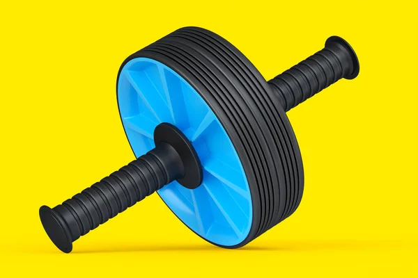 AB roller for abdominal muscles isolated on yellow background. 3d rendering of sport equipment for active workout, trx and powerlifting