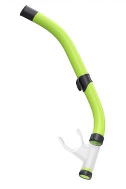 Beyaz arka planda izole edilmiş havuzda yüzmek ve dalmak için yeşil şnorkel. Yaz tatili için 3D dalış ve şnorkelle dalış ekipmanı.