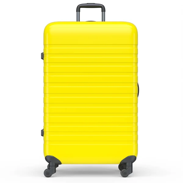 Large Yellow Polycarbonate Suitcase Isolated White Background Render Travel Concept — Stock Photo, Image