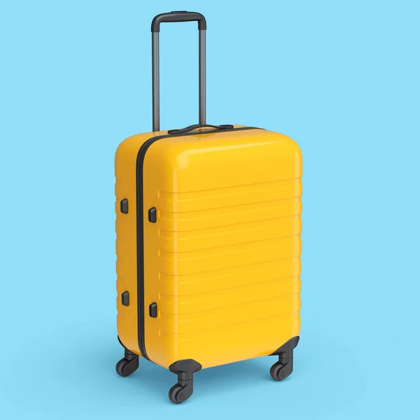 Kleiner Orangefarbener Polycarbonat Koffer Isoliert Auf Blauem Hintergrund Reisekonzept Von — Stockfoto