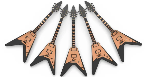 白を基調としたエレキアコースティックギターのセット 音楽ショップのための重い金属ギターとロックフェスティバルポスターのための概念の3Dレンダリング — ストック写真