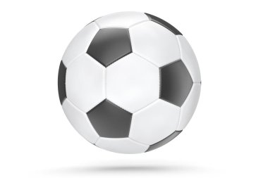 Futbol ya da futbol topu beyaz arka planda izole edilmiş. Takım oyunu için 3 boyutlu spor aksesuarları hazırlama