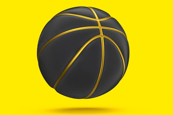 Золотий Чорний Баскетбольний Ізольований Жовтому Тлі Візуалізація Спортивних Аксесуарів Гри — стокове фото