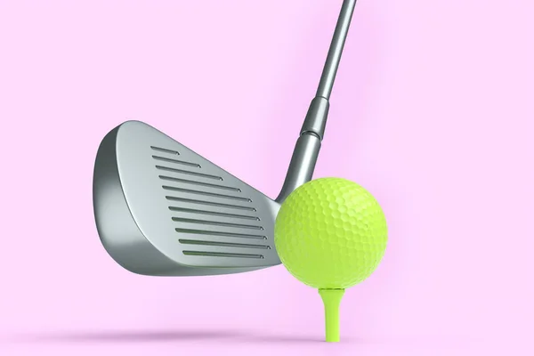 Golf Club Argento Palla Isolata Sfondo Rosa Rendering Attrezzature Sportive — Foto Stock