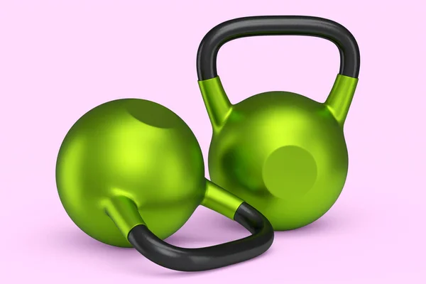 Set Gym Green Kettlebell Workout Isolated Pink Background Rendering Sport — Stock Photo, Image