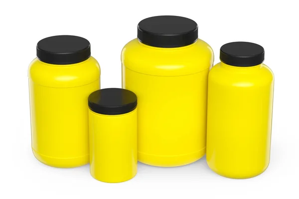 Conjunto Frasco Plástico Amarillo Para Nutrición Deportiva Proteína Suero Leche — Foto de Stock