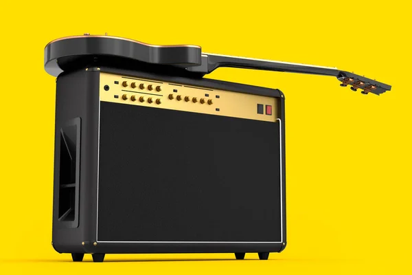 Amplificador Clásico Con Guitarra Eléctrica Acústica Aislada Sobre Fondo Amarillo — Foto de Stock