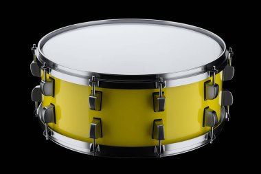 Siyah arka planda gerçekçi davul. 3D render müzik aleti, davul makinesi konsepti.