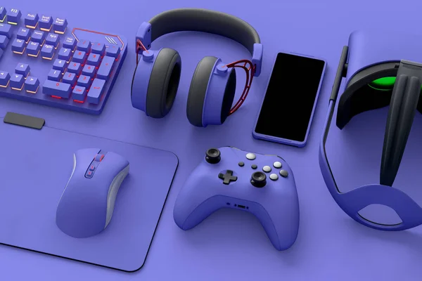 Visão Superior Espaço Trabalho Jogador Engrenagem Como Mouse Teclado Joystick — Fotografia de Stock