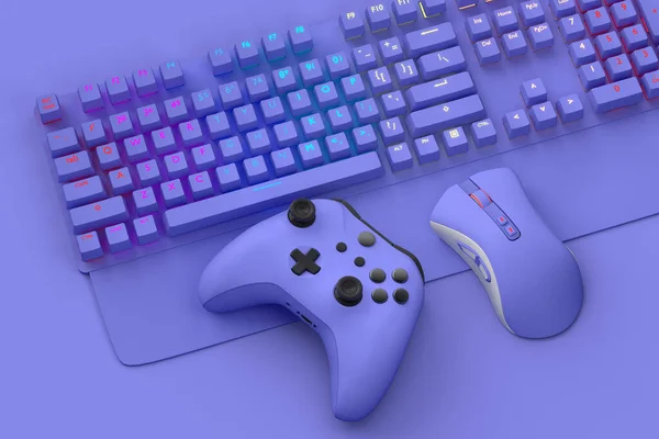 Draufsicht Auf Gamer Arbeitsplatz Und Ausrüstung Wie Maus Tastatur Steuerknüppel — Stockfoto
