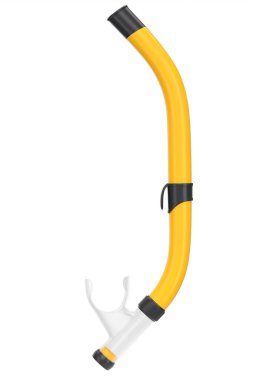 Beyaz arka planda izole edilmiş havuzda yüzmek ve dalmak için turuncu şnorkel. Yaz tatili için 3D dalış ve şnorkelle dalış ekipmanı.