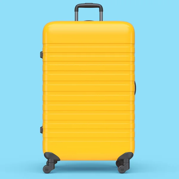 Großer Orangefarbener Polycarbonat Koffer Isoliert Auf Blauem Hintergrund Reisekonzept Von — Stockfoto