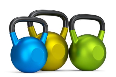 Spor için beyaz arka planda izole edilmiş bir spor salonu kemeri seti. Spor malzemelerinin fitness ve powerlift için 3D yorumlaması