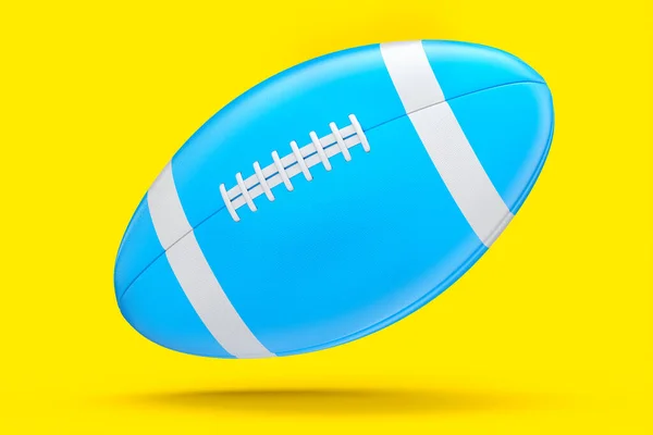 Blauwe Amerikaanse Voetbal Bal Geïsoleerd Gele Achtergrond Weergave Van Sportaccessoires — Stockfoto