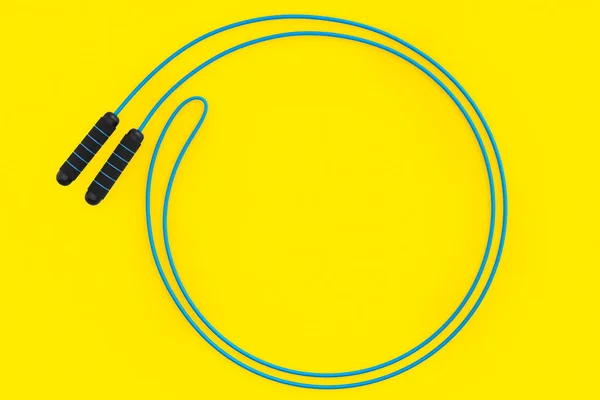 Блакитна Пропускаюча Мотузка Або Скакалка Ізольовані Жовтому Тлі Візуалізація Спортивного — стокове фото