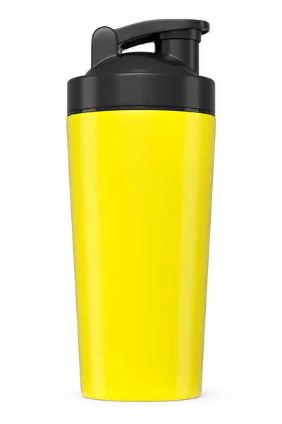 Amarelo Plástico Esporte Agitador Para Bebida Proteína Isolada Fundo Branco — Fotografia de Stock