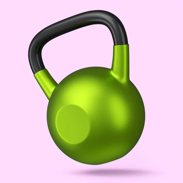 Zware Sportschool Groene Kettlebell Voor Training Geïsoleerd Roze Achtergrond Weergave — Stockfoto