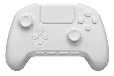 Beyaz tek renkli arka planda gerçekçi video oyunu joystick 'i. Bulut oyunu ya da şampiyon ve kazanan ödülleri konsepti için 3B yayın ekipmanı