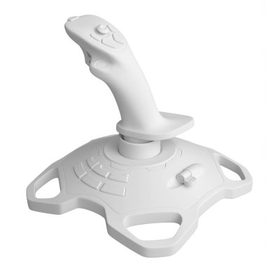 Uçuş simülatörü için gerçekçi joystick beyaz tek renkli arka planda izole edilmiş. Bulut oyunu ya da oyuncu çalışma alanı konsepti için 3 boyutlu yayın donanımı oluşturma