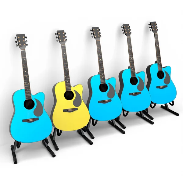 Conjunto Guitarra Acústica Aislada Sobre Fondo Blanco Render Concepto Para —  Fotos de Stock