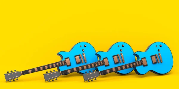 Zestaw Gitara Akustyczna Elektryczna Izolowane Żółtym Tle Renderowania Koncepcji Festiwalu — Zdjęcie stockowe