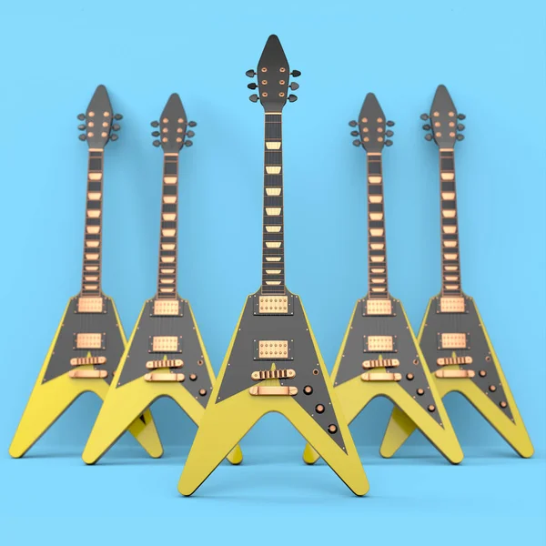 Conjunto Guitarra Acústica Eléctrica Aislada Sobre Fondo Azul Render Concept — Foto de Stock