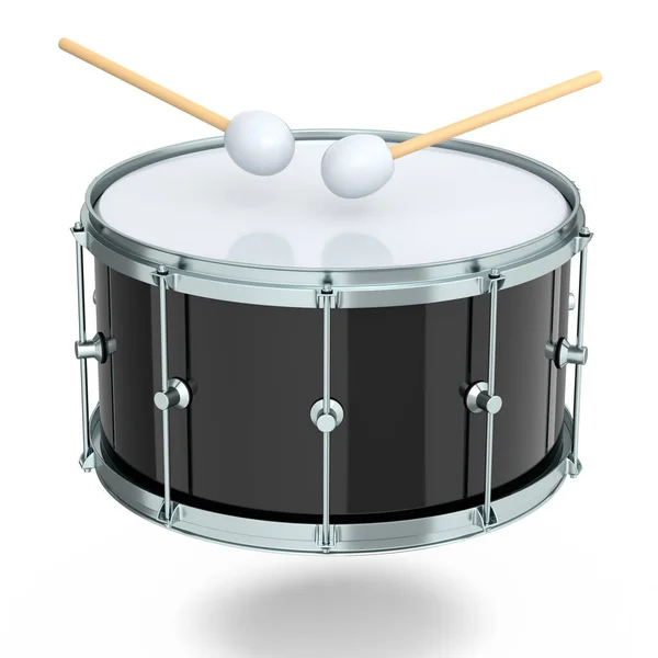 Realistic Drum Wooden Drum Sticks White Background Render Concept Musical — Foto Stock