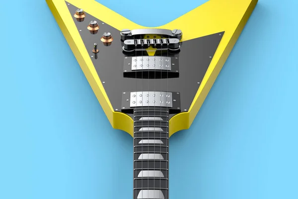 クローズアップ青を基調としたエレクトリック アコースティック ギター 音楽ショップのための重い金属ギターとロックフェスティバルポスターのための概念の3Dレンダリング — ストック写真