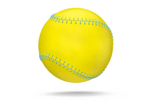 Żółta Softball Lub Piłka Baseballowa Izolowane Białym Tle Renderowania Akcesoriów — Zdjęcie stockowe