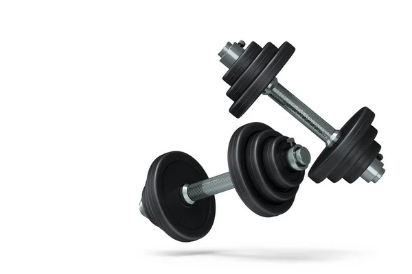 Pair Dumbbells Black Disks Isolated White Background Rendering Sport Equipment — Stock Photo, Image