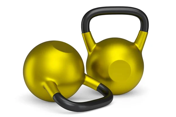 Set Van Gym Gouden Kettlebell Voor Training Geïsoleerd Witte Achtergrond — Stockfoto