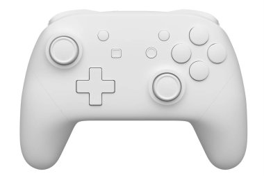 Beyaz tek renkli arka planda gerçekçi video oyunu joystick 'i. Bulut oyunu ya da şampiyon ve kazanan ödülleri konsepti için 3B yayın ekipmanı