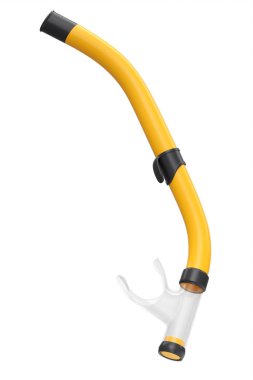 Beyaz arka planda izole edilmiş havuzda yüzmek ve dalmak için turuncu şnorkel. Yaz tatili için 3D dalış ve şnorkelle dalış ekipmanı.