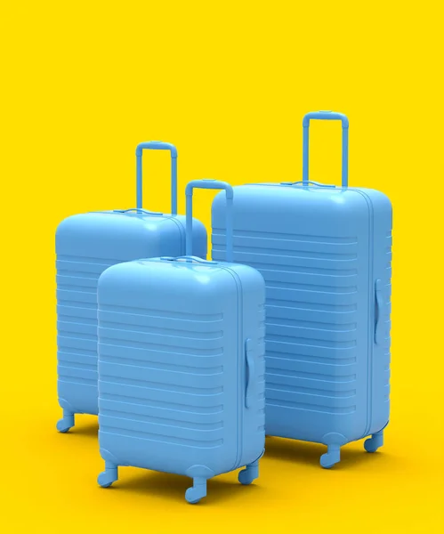 Renkli Bavul Tek Renkli Sarı Arka Planda Valiz Yaz Tatili — Stok fotoğraf