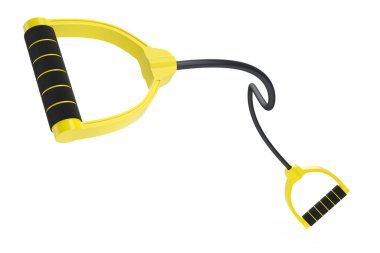 Beyaz arka planda izole edilmiş kauçuk saplı el genişletme bandı veya direnç bandı. Spor malzemelerinin fitness, trx ve powerlift için 3d yorumlanması