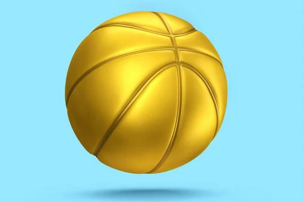 Золотой Баскетбольный Мяч Изолирован Синем Фоне Рендеринг Спортивных Аксессуаров Командной — стоковое фото