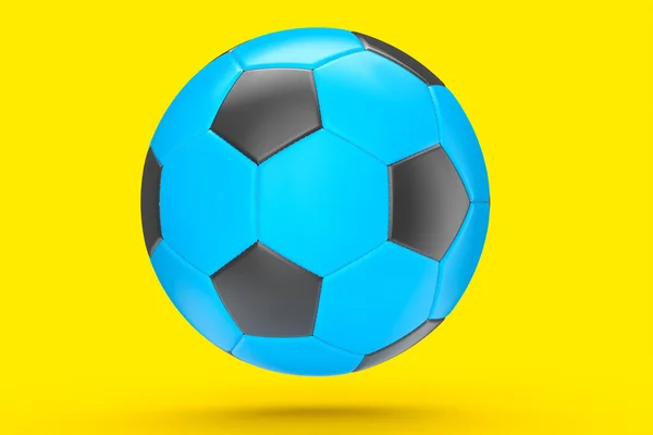 Calcio Blu Pallone Calcio Isolato Sfondo Giallo Rendering Accessori Sportivi — Foto Stock