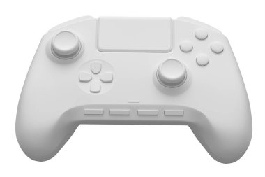 Beyaz tek renkli arka planda gerçekçi video oyunu joystick 'i. Bulut oyunu ya da şampiyon ve kazanan ödülleri konsepti için 3B yayın ekipmanı