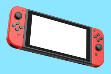 Mavi arka planda cep telefonuna bağlı gerçekçi video oyun kontrolörleri. Çevrimiçi oyun için akıllı telefon için 3B oyun alanı oluşturma