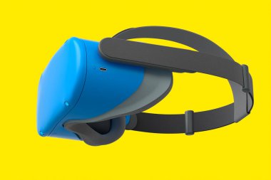 Sanal mavi gerçeklik gözlükleri sarı arka planda izole edilmiş. Artırılmış gerçeklikte veya sanal oyunlarda sanal tasarım için 3d gözlük oluşturma