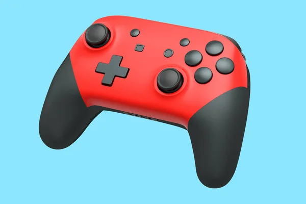 Joystick Rosso Realistico Controller Videogiochi Sfondo Blu Rendering Degli Strumenti — Foto Stock