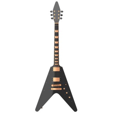 Beyaz arka planda izole edilmiş elektro akustik gitar. Müzik dükkanı için heavy metal gitarlı 3D rock festivali posteri.
