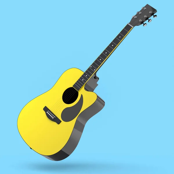 Guitarra Acústica Elétrica Isolada Fundo Azul Renderização Conceito Para Cartaz — Fotografia de Stock